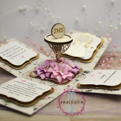 zaproszenia pudelka 3D złoto