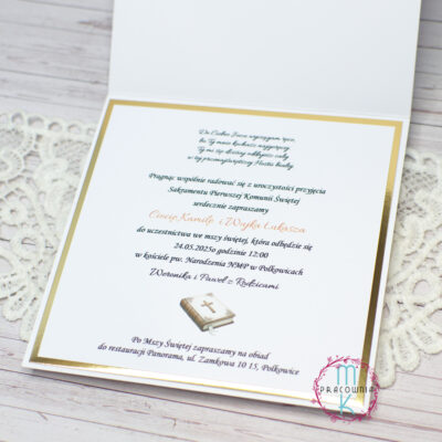 środek zaproszenia, tekst w złotej ramce