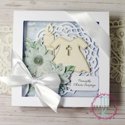 kartka w pudelku na chrzest chłopca