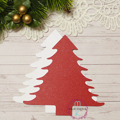 baza kartki choinka biała z czerwonym