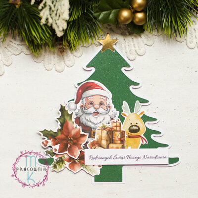 kartka w kształcie zielonej choinki