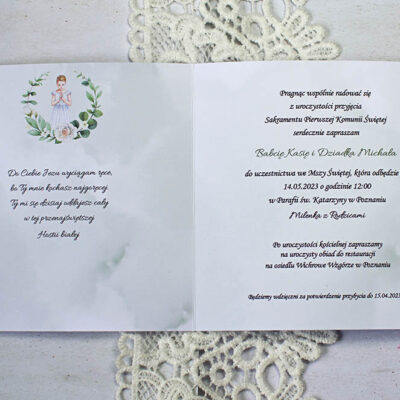 środek zaproszenia na komunie