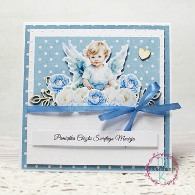 kartka z aniołkiem na chrzest