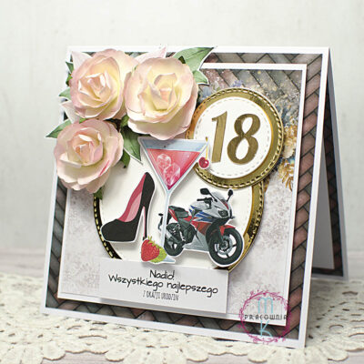 kartka motor, szpilki, drink