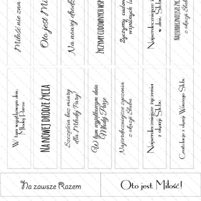 duże napisy na ślub w ramce np. Oto jest miłość, Na zawsze razem, W dniu ślubu itp