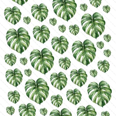 różnej wielkości grafiki monstery rozmieszczone na całej kartce A4