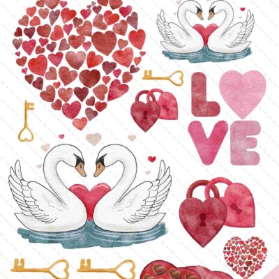arkusz grafik z motywem miłości, walentynek, serduszek