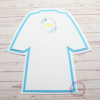 baza kartki z warstwami jasny niebieski i biała alba na której jest grafika niebieskiego wianku z napisem IHS