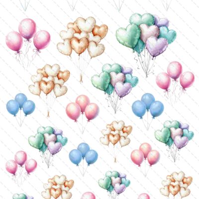 cały arkusz balonów w różnych kształtach i kolorach