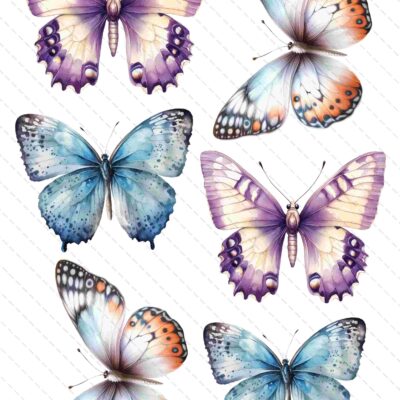 6 dużych motyli w odcieniach fioletu i niebieskiego