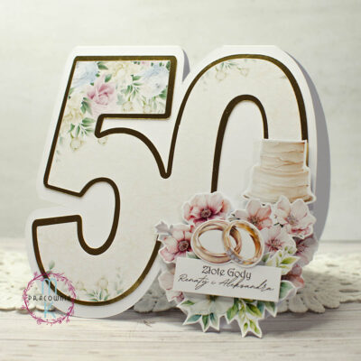 kartka w kształcie cyfry 50 na rocznicę ślubu złote gody