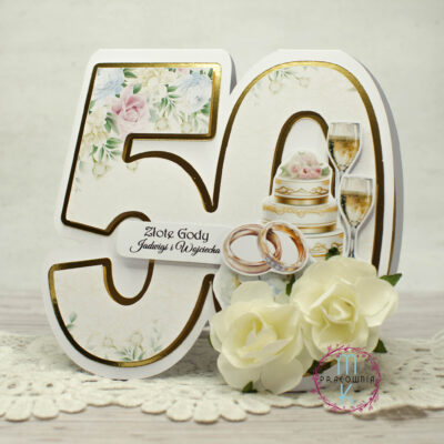 kartka w kształcie cyfry 50 na rocznicę ślubu złote gody