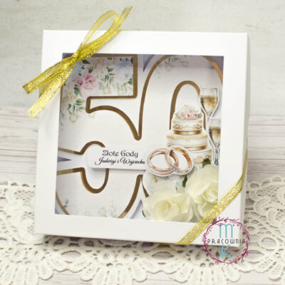 kartka w kształcie cyfry 50 na rocznicę ślubu złote gody