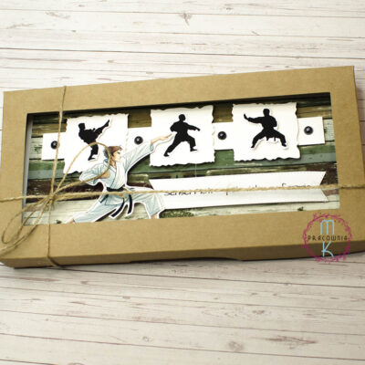 Kartka dla miłośników karate, Grafiki związane z karate i liczba wieku solenizanta albo jubileuszu