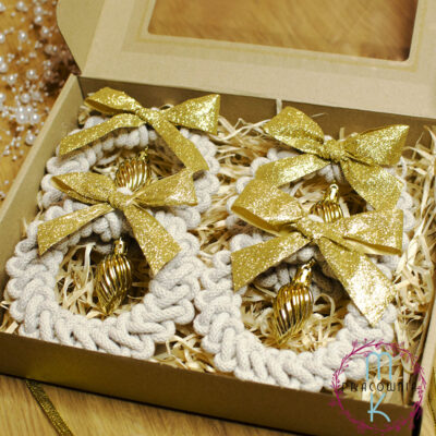 zestaw ozdób świątecznych wianek z makramy