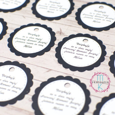 zawieszki na drobne upominki w podziękowaniu dla gości