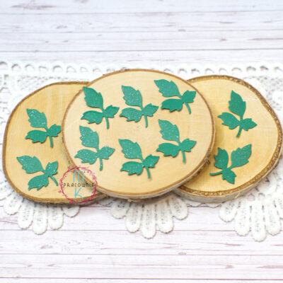 liście scrapki w kolorze zielonym z papieru mika metalic