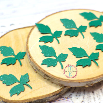 liście scrapki w kolorze zielonym z papieru mika metalic