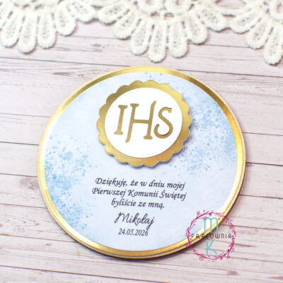 magnes niebieski jako podziękowanie dla gości komunijnych